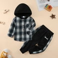 thumbnail image 3 of GYRATEDREAM Toddler Boy Clothes Plaid Flannel Hoodied Sweatshirt Tops + Letter Print Pants Boys Fall Winter Outfits 18M-6T, 3 of 9