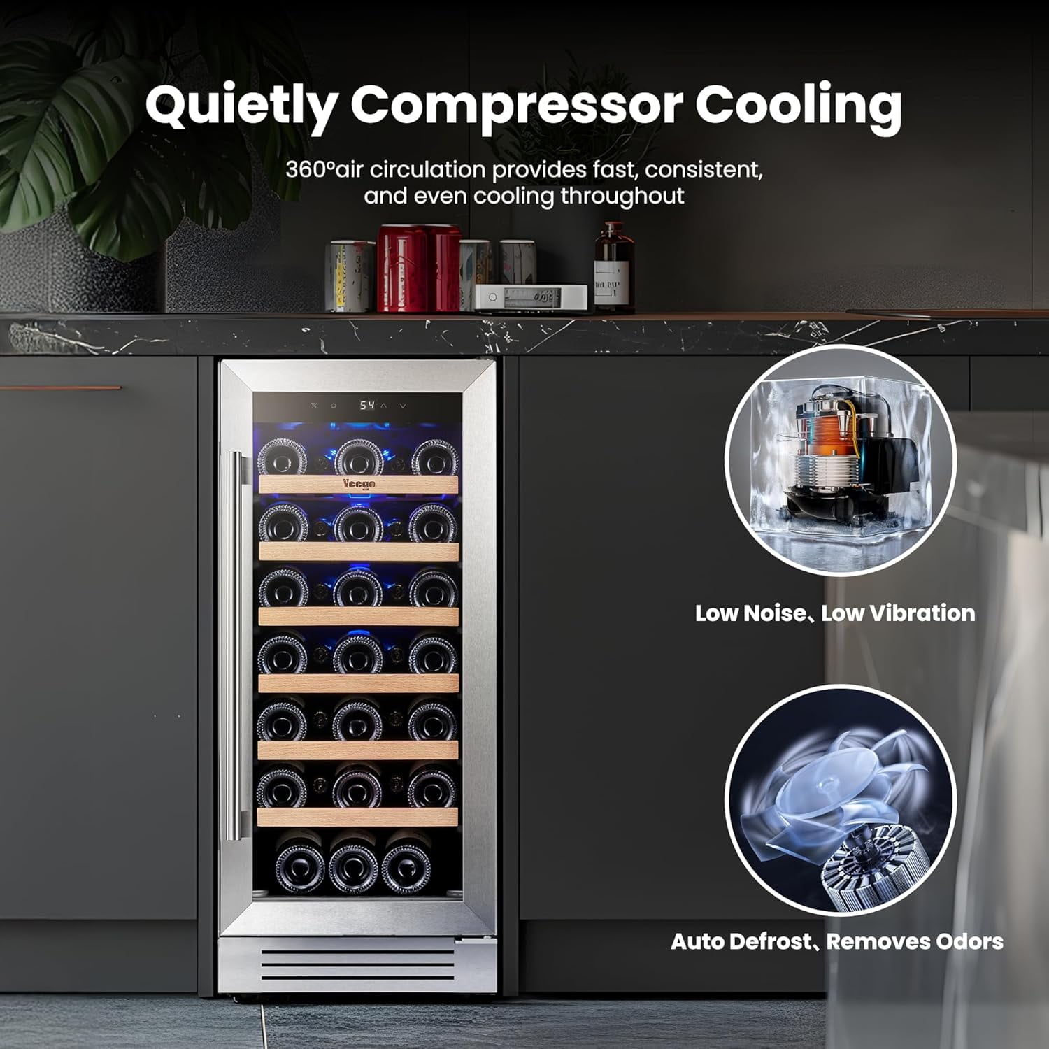 Yeego 33 Bottle Wine Refrigerators, 15" Wine Cooler with Glass Door for Home/Dorm Freestanding & Built-in Wine Fridge