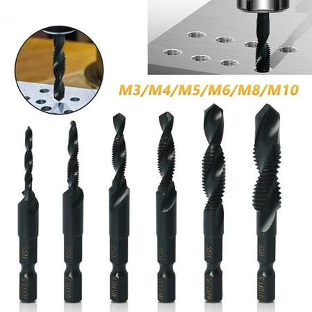 

6 Pcs M3-M10 Hex Shank Drilling Tool Nitriding Tap Drills with Threaded Cut Kit