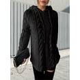 thumbnail image 4 of Women'S Solid Color Long Sleeve Hooded Jacquard Sweatshirt Jacket Slim Fit Drawstring Plush Sweatshirt Black M, 4 of 9