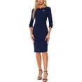 thumbnail image 1 of Vestido Vintage para Mujer Inspire Chic de Manga 3/4, Vestidos Sheath para Trabajar, Talla L, Azul Oscuro, 1 of 6
