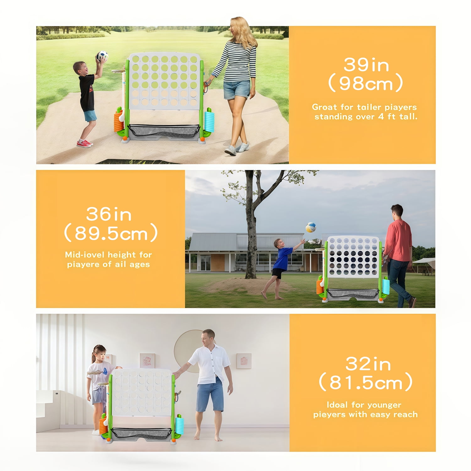 UNICOO Giant 4 in A Row Game with Carry Bag, Basketball Hoop, Ring Toss Game, 4-to-Score Game | Large Outdoor Yard Game, Parties & Gatherings Games (Green & White)