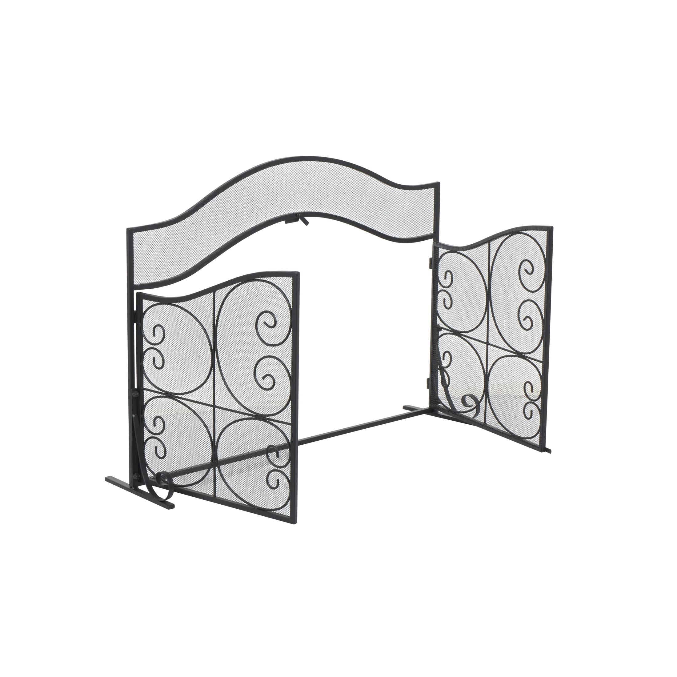 DecMode 41" x 30" Black Metal Arched 1 Panel 2 Door Scroll Fireplace Screen with Mesh Backing, 1-Piece