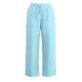 thumbnail image 5 of ITSAME Girls Pants, Cotton Linen High Waist Drawstring Kids Fashion Casual Wide Leg Pants Blue 13-14T, 5 of 7