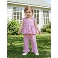thumbnail image 4 of BemeyourBBs Toddler Baby Spring Summer Fall Clothes Cute Baby Girl Plaid Gingham 2 Pieces Outfit Bow Strap Sleeveless Tunic Shirt Babydoll Tank Vest Tops and Wide Leg Pants Set, 4 of 9