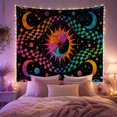 thumbnail image 2 of Bright Sun Among Wavy Checks and Crescent Moons, Playful Psychedelic for Space Lovers, Cosmic Wall Art, Housewarming Gift, Tapestry Wall Hanging for Gaming Room and Studio, 2 of 7