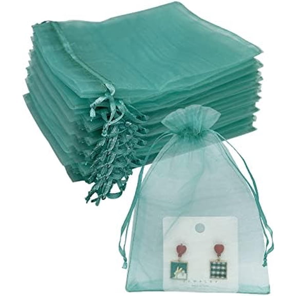 100PCS Sheer Organza Bag 5''X7'' Teal Mesh Bags Drawstring Jewelry Gift Bag for Baby Shower Wedding Party Favor Pouch Goodie Bags (Aqua)