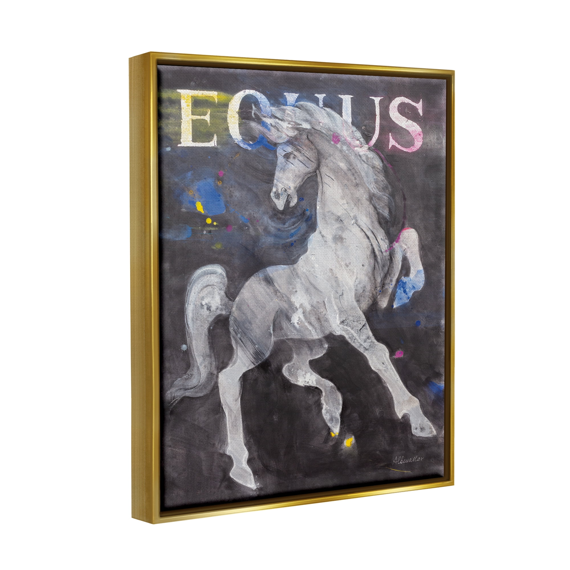 Stupell Industries Modern Equus Stallion Animals & Insects Painting Gold Floater Framed Art Print Wall Art, 25 x 31