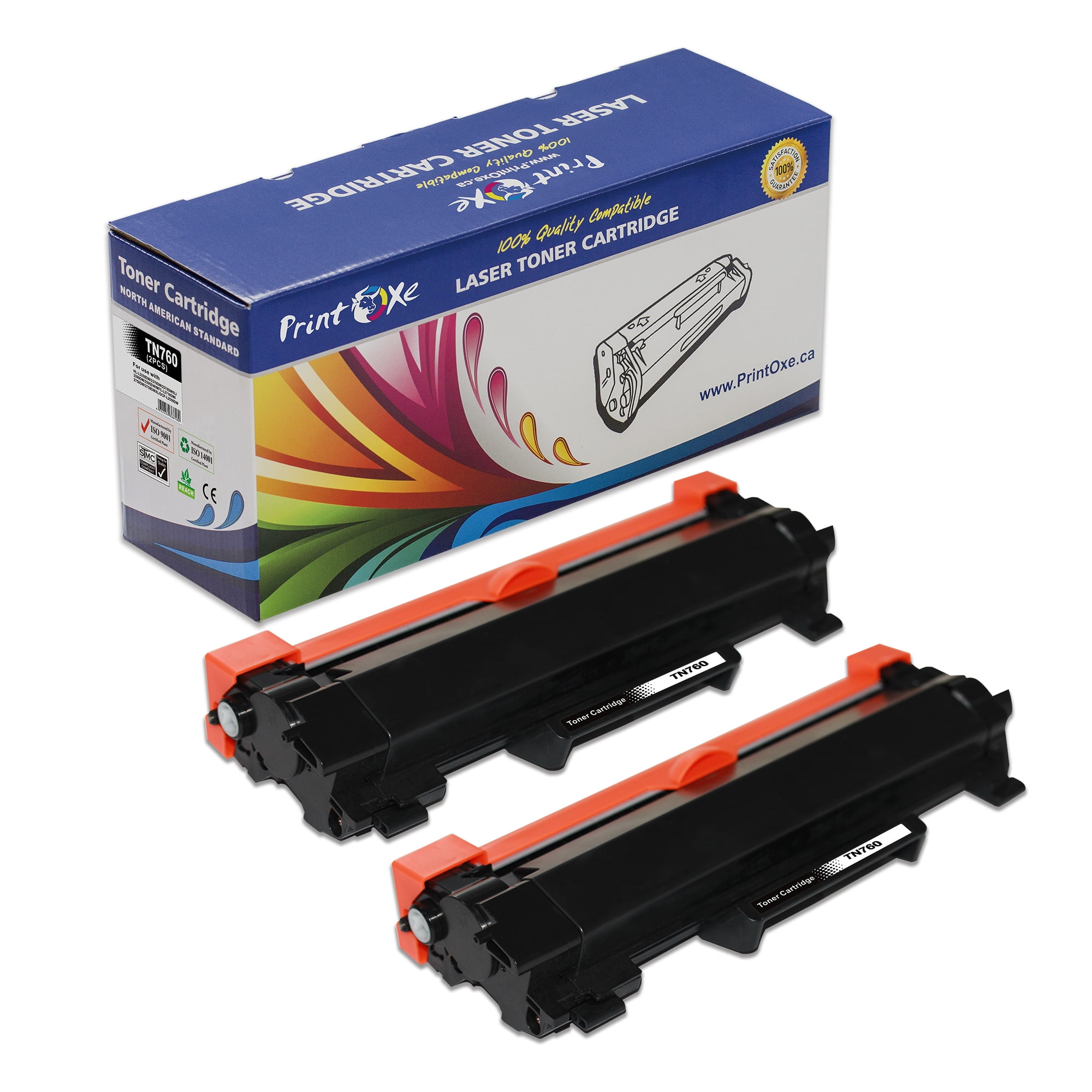 PrintOxe® TN760 Compatible 2 Toners TN 760 Cartridges (No Chip) HY of