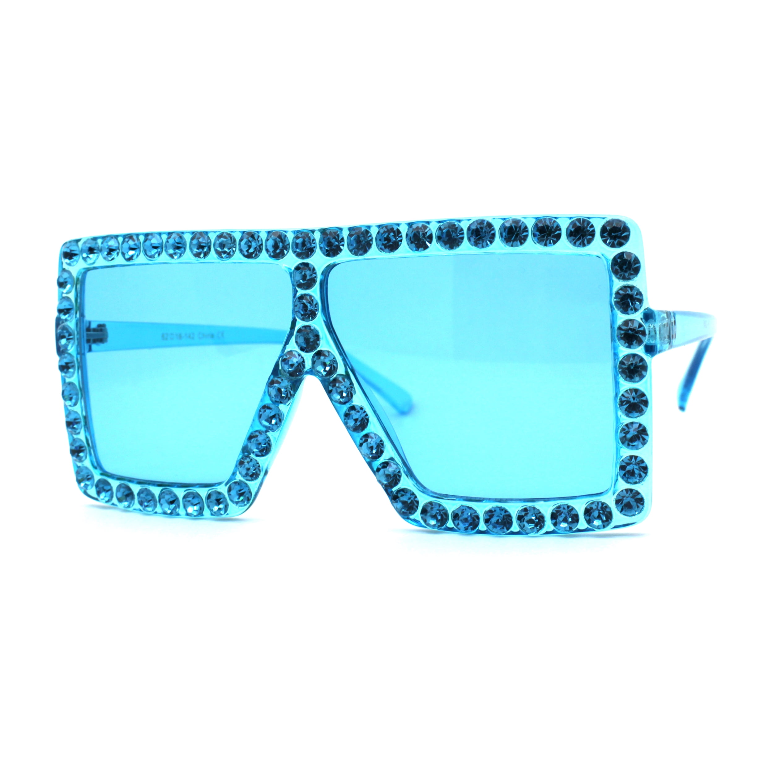 Rhinestone Rock and Roll Bling Oversize Flat Top Plastic 