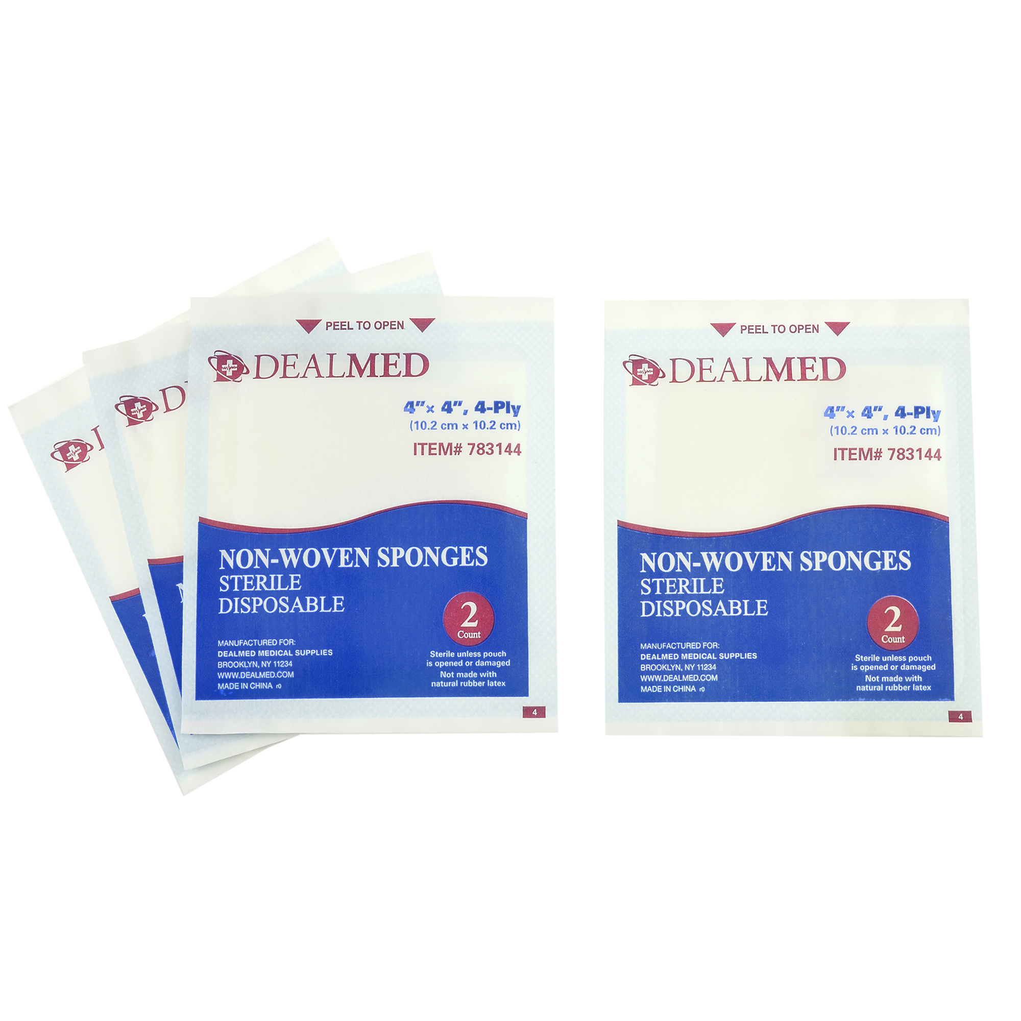 Dealmed Gauze Pads, Sterile 2's, Non Woven, 4" x 4", 4 Ply, 25/Bx
