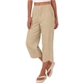 thumbnail image 5 of Linen Capri Pants for Women Elastic High Waist Tulip Hem Capris Loose Wide Leg Beach Cropped Trousers with Pockets Khaki XL, 5 of 9