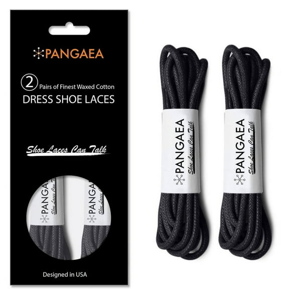 [4 Laces] 2Pair-Pack Waxed Round Oxford Shoe Laces for Dress Shoes Chukka 3/32Inch Thin(#01 Black,26in (66cm))