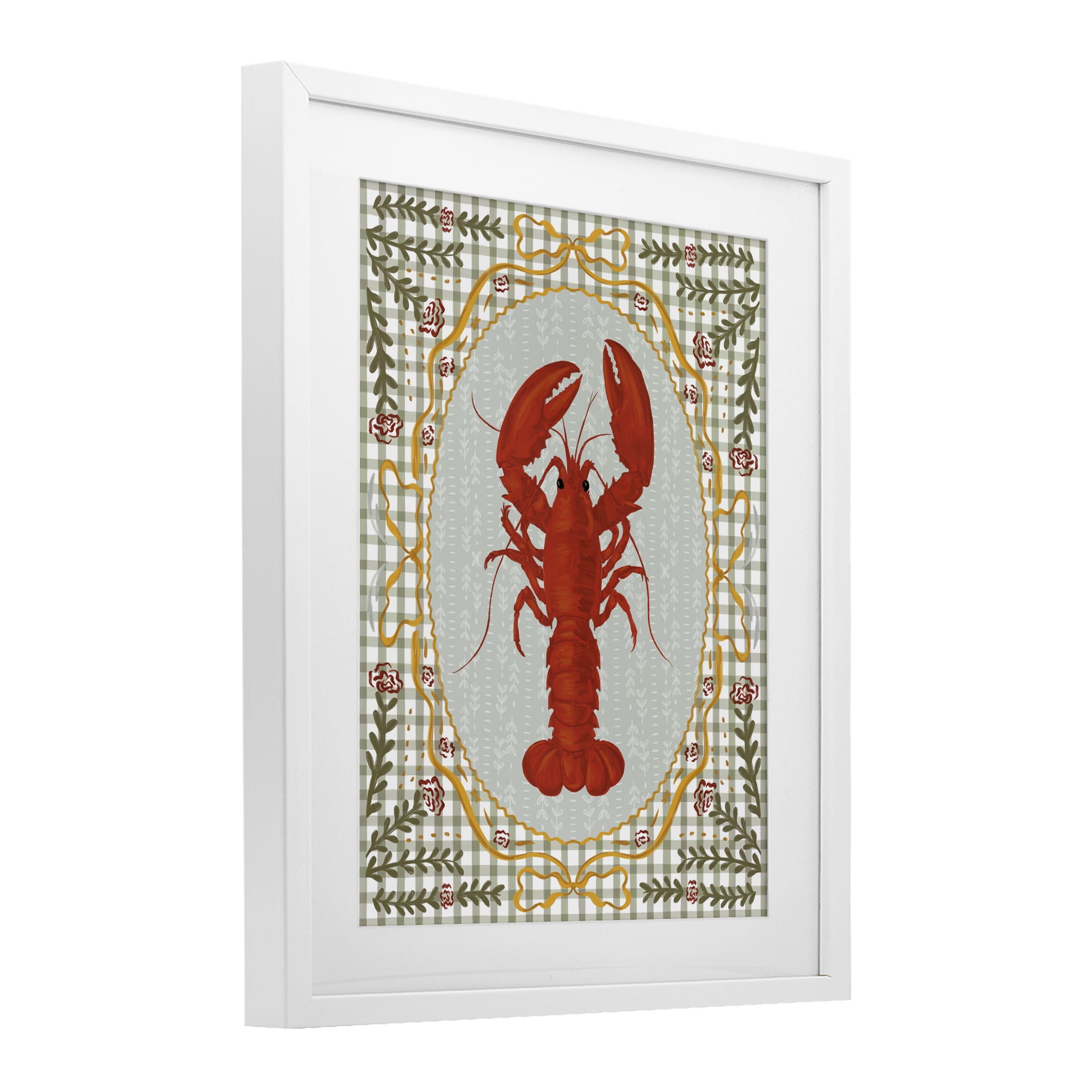 Stupell Industries Lobster with Gingham Kitchen Charm White Framed Print Under Glass, design by Vero Illustrates