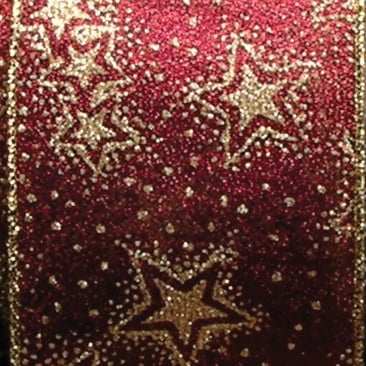 Metallic Burgundy Red and Gold Stars Wired Craft Ribbon 2" x 40 Yards