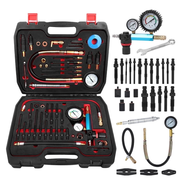 Kit de prueba de compresión y fugas DUOYI de 46 piezas con doble manómetro