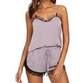 thumbnail image 4 of ICHUANYI Women Sleepwear Sleeveless Strap Nightwear Lace Trim Satin Cami Top Pajama Sets, 4 of 8