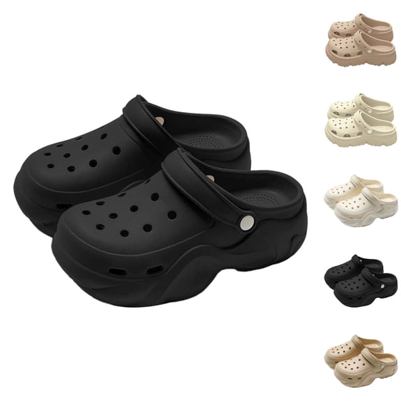 GPOECD Women's Comfortable Slip On Clogs Lightweight Soft Sole Thick Platform Sandals Breathable Casual Walking Shoes Unisex Design,02_Black,37-38