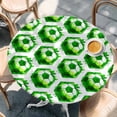 thumbnail image 4 of Green Football Round Tablecloth 45-54 Inch Round Fitted Table Cloth with Elastic Edge, Watercolor Soccer Geometric Sports Waterproof Table Cover Protector for Outdoor Picnic Party Dining, 4 of 9