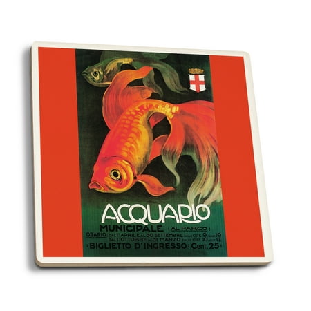 Promotional Four - Italy - Aquarium & Municipal Park - Vintage Promotional Poster (Set of 4 Ceramic Coasters - Cork-backed, Absorbent)