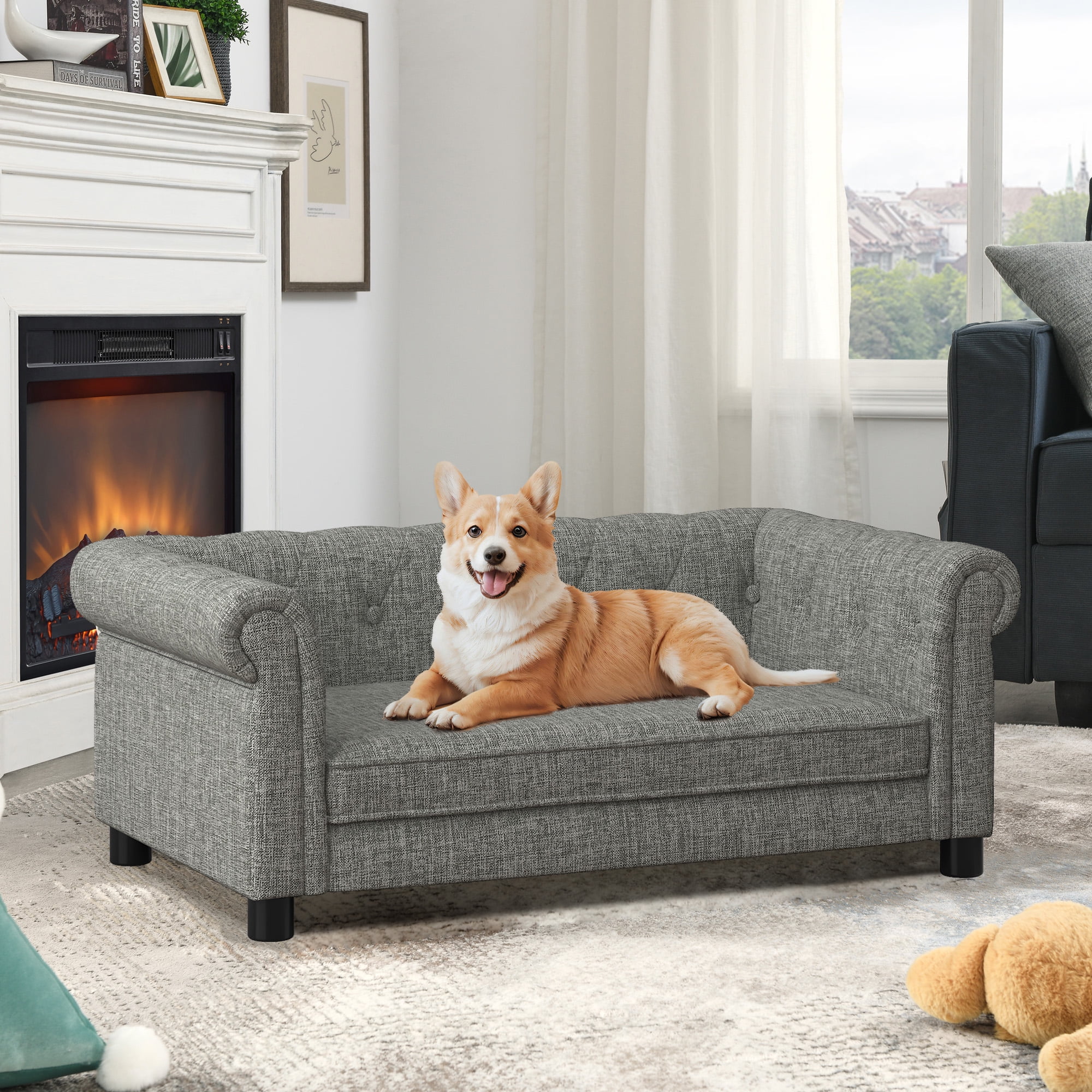 Jakoola 38.9"Large Dog Sofa, Big Pet Bed Couch for Medium and Large Dogs, 28.3" Seat Width,Light Gray