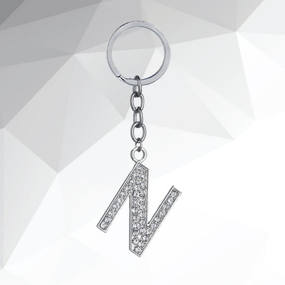 Raindrops Simple Stylish Letter Key Chain Metal Rhinestones Key Ring Alphabet Keychain Bag Pendant Charm Birthday Gift (Letter N)