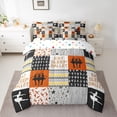 thumbnail image 3 of Homewish Eat Sleep Ballet Bedding Comforter Set 7 Pieces for Kids, Chic Stripes Lines Full Bedding Set, Orange Buffalo Patchwork Reversible Fitted Sheet Flat Sheet, Breathable Home Decor, 3 of 8