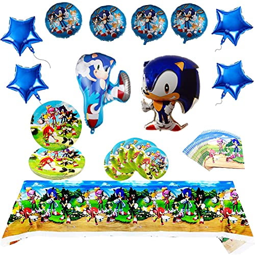 Sonic Birthday Party Table Cover Kids Hedgehog Theme Birthday Party Supplies Tablecloth 20 Plates 20 Napkins
