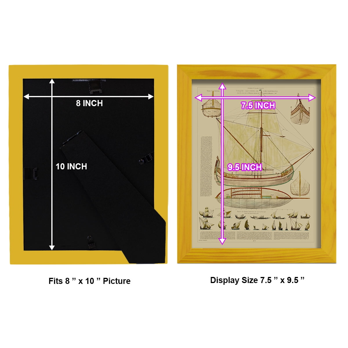 Antique Ship Plan I -Framed Print w/glass-Sunflower Yellow