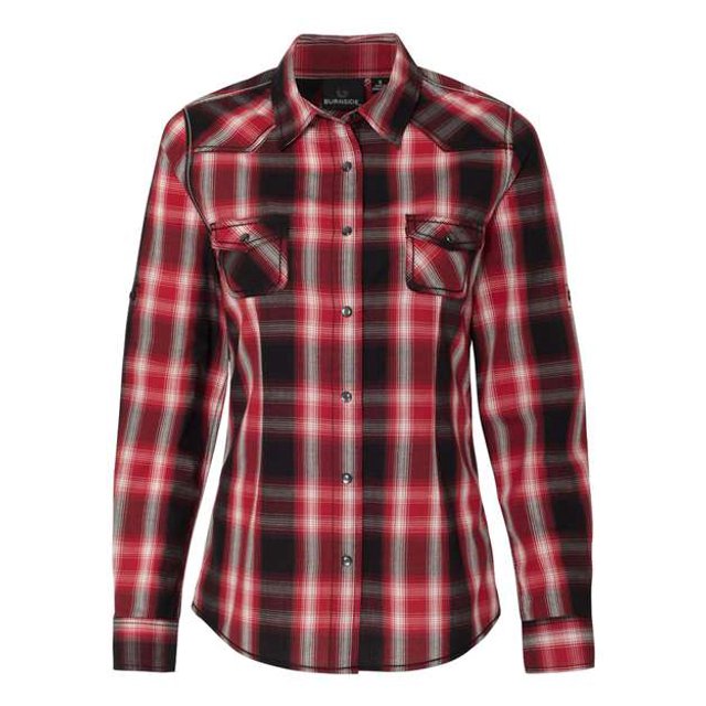 Burnside 5206 Camisa vaquera de manga convertible para mujer Rojo/Negro M Burnside 5206