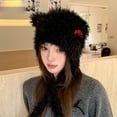 thumbnail image 4 of Brilliant Winter Hats for Women with Ear Flaps Women Plaid Printed Faux Bucket Hat Warm Windproof Baggy Stretch Winter Soft Caps Wrap Fisherman Hat Black, 4 of 4