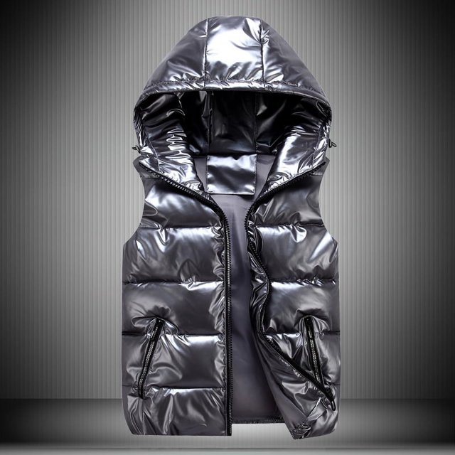 Chaleco de algodón con cuello alto y cara brillante para padres e hijos, chaleco de algodón ajustado con capucha y marca de moda para hombre, para parejas