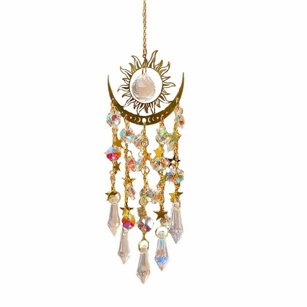 Toystoory Colgante de luna atrapallamas para decoración interior y exterior, campanilla atrapasol, adorno colgante de cristal con elementos de Decoración del hogar