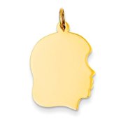 Angle View: 14k Yellow Gold 0.018 Gauge Facing Right Engraveable Girl Head Charm Pendant