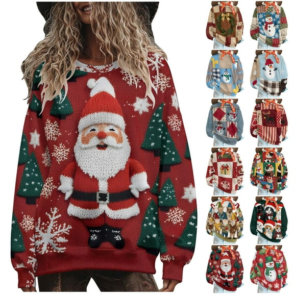 DDAPJ pyju Ugly Christmas Sweatshirts for Women Crewneck Long Sleeve Shirt Xmas Holiday Party Pullover Tops Fall Fashion Outfits Multicolor XXL