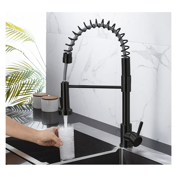 Matte Black Kitchen Faucet Deck Mounted Mixer Tap 360 Degree Rotation Stream Sprayer Nozzle Kitchen Sink Hot Cold Taps ,Bar Laundry RV Farmhouse