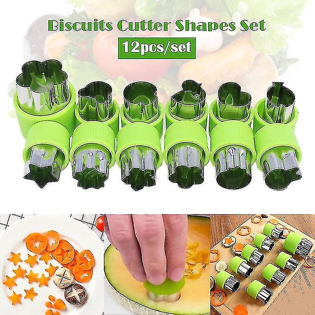 Juego de 12 cortadores de formas vegetales, molde de estrella de flores para galletas, frutas, niños, hornear