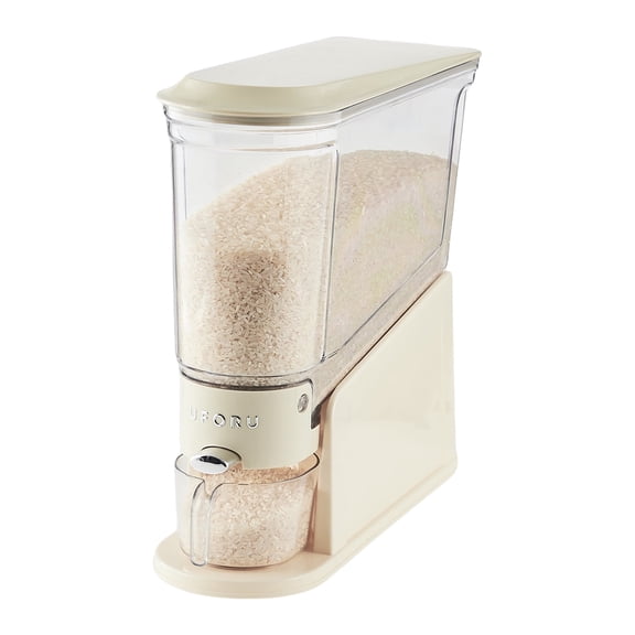 UFORU Cereal Storage Container, Rice Dispenser for Kitchen Organization, Slim Grain Storage Container with Push-Button (11Lbs,White)