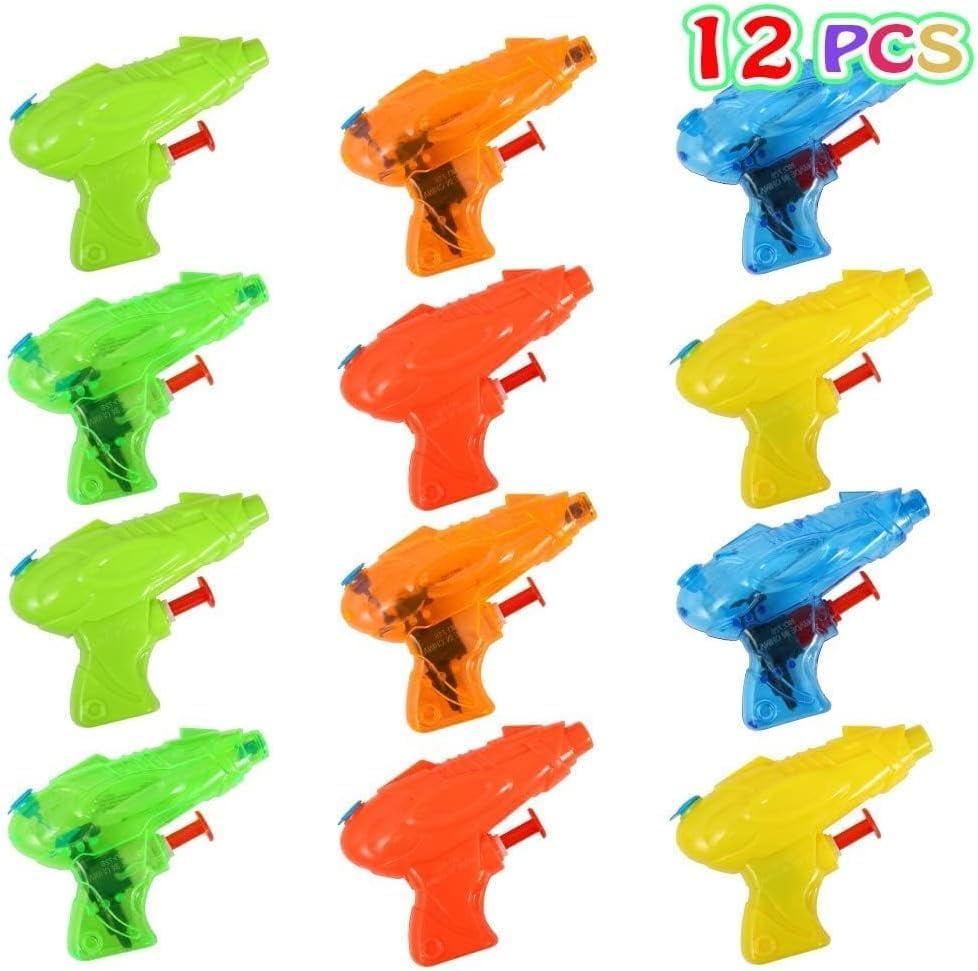 12 Pack Mini Water Squirt Guns – Plastic Water Blasters 20 ft Range for Pool. Beach & Party