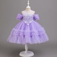 thumbnail image 2 of IFNWSV Girls Dresses Kids Solid Color Short Sleeve Dress Princess Dress for Purple 3-4Years, 2 of 6