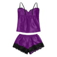 thumbnail image 5 of Wxolcjlv Womens Solid Satin Pajama Set Lace Spaghetti Strap Top Shorts Sleepwear Nightwear, 5 of 5