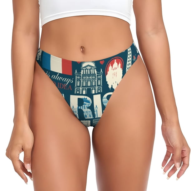 Fotbe France and Paris Tanga Sin Costuras para Mujer con Estampado – Panties Invisibles, Transpirables y Cómodos para Uso Diario-X-Large