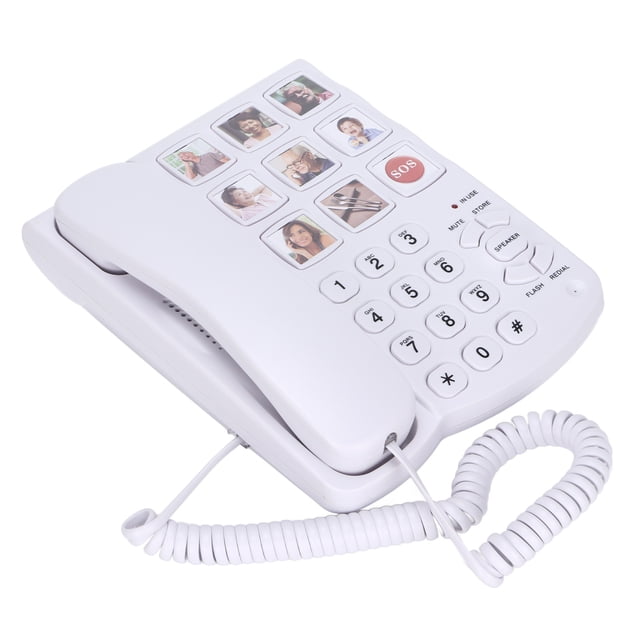 TeléFono Fijo con Cable BotóN Grande NúMero Almacenado TeléFono De Tono con Altavoz 8 Teclas De Imagen 1 Tecla Sos TeléFono Fijo para Personas Mayores con Discapacidad Auditiva Visual Amonsee No