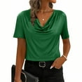 thumbnail image 2 of Fewfanhot Women Clothing Silk Satin Tops Cap Short Sleeve Blouse V Neck Shirts Business Casual Outfits, 2 of 7