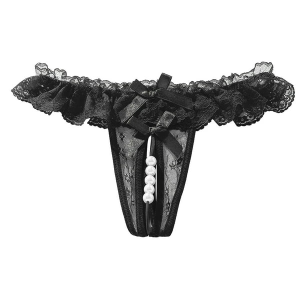 Braguitas tanga de encaje con abertura en la entrepierna y perlas de masaje para mujer - Ropa interior sexy transparente con ajuste cómodo para 50-70 kg