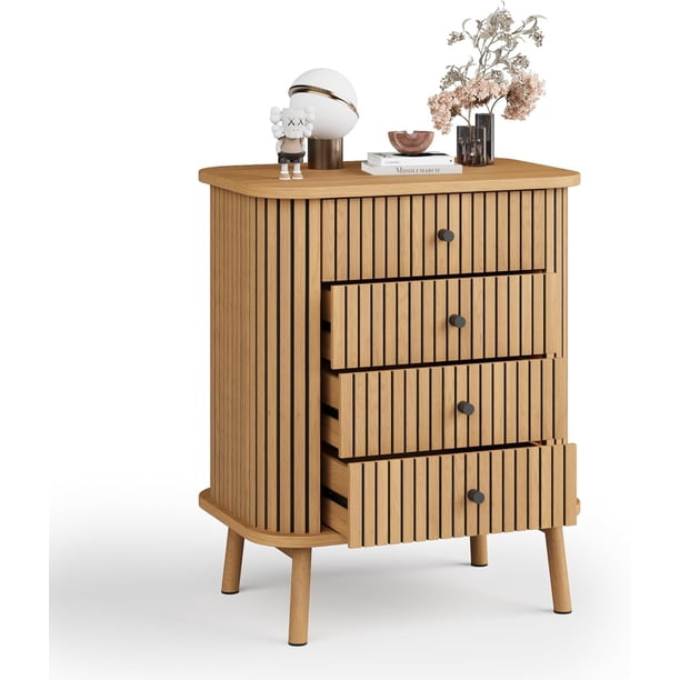 Boho 4 - cajón wicker cómoda chest con negra handles para dormitorio & sala de estar almacenamiento