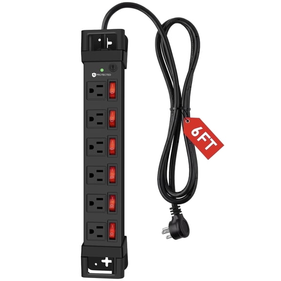 VILONG Power Strip with Individual Switches Heavy Duty 6 Outlet Surge Protector Wall Mount 6ft Extension Cord for Home Garage Workshop