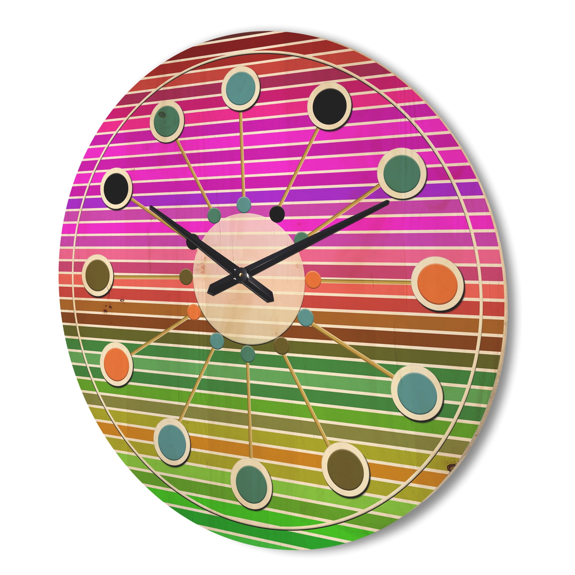 Designart 'Horizontal Geometrical Retro Pattern II' Mid-Century Modern Wood Wall Clock