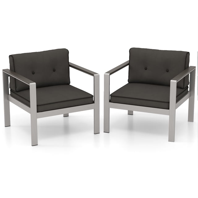 Costway 2 PCS Patio Aluminum Armchair Outdoor Single Sofa Chair with Cushions & Armrests