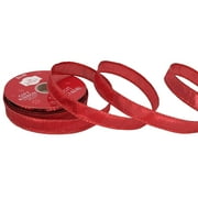 Holiday Time Decorative Gift Wrap Fabric Ribbon, Red Lame, 5/8"/25'